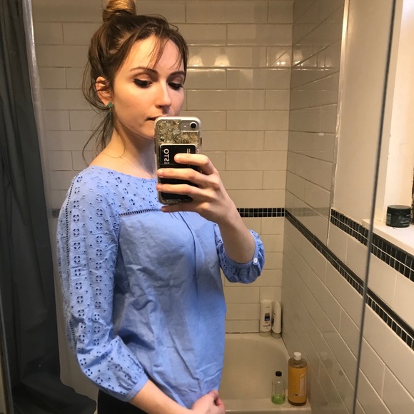 Baby blue J. Crew eyelet blouse - Picture 2 of 3